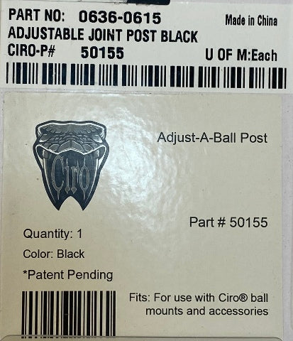 Ciro Black Adjustable 360° Swivel Post Joint 50155 for Use with Ciro Ball Mounts