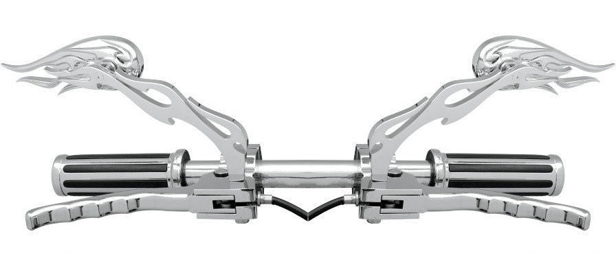 Drag Specialties Chrome 6" Stem 3D Flame Motorcycle Mirrors fits Harley Davidson