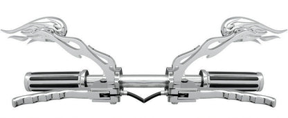 Drag Specialties Chrome 6" Stem 3D Flame Motorcycle Mirrors fits Harley Davidson