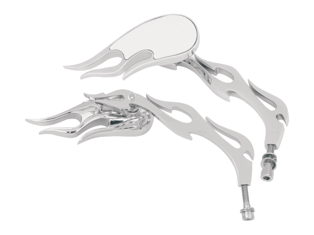 Drag Specialties Chrome 6" Stem 3D Flame Motorcycle Mirrors fits Harley Davidson