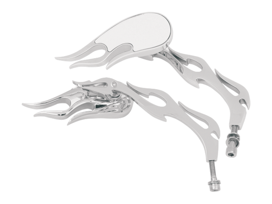 Drag Specialties Chrome 6" Stem 3D Flame Motorcycle Mirrors fits Harley Davidson