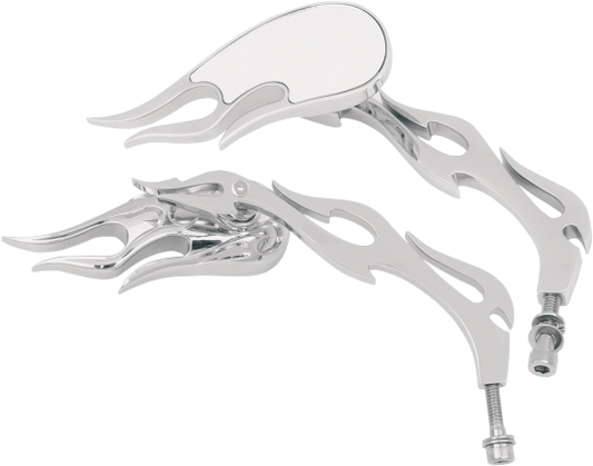 Drag Specialties Chrome 6" Stem 3D Flame Motorcycle Mirrors fits Harley Davidson