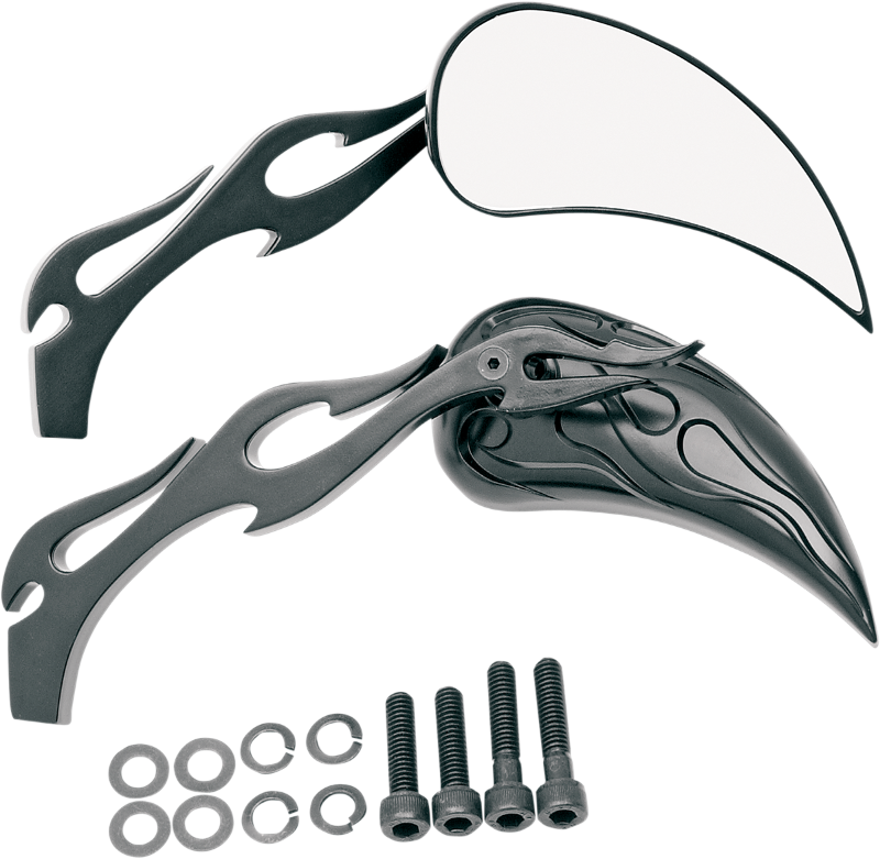 Drag Specialties Black Flame Teardrop Motorcycle Mirrors Harley Davidson XL FXD