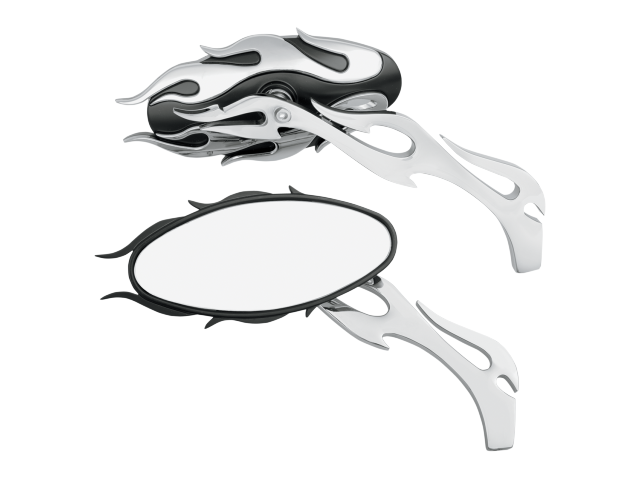 Drag Specialties Oval Flame Black & Chrome Motorcycle Mirrors Harley FLST FXD XL