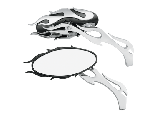 Drag Specialties Oval Flame Black & Chrome Motorcycle Mirrors Harley FLST FXD XL