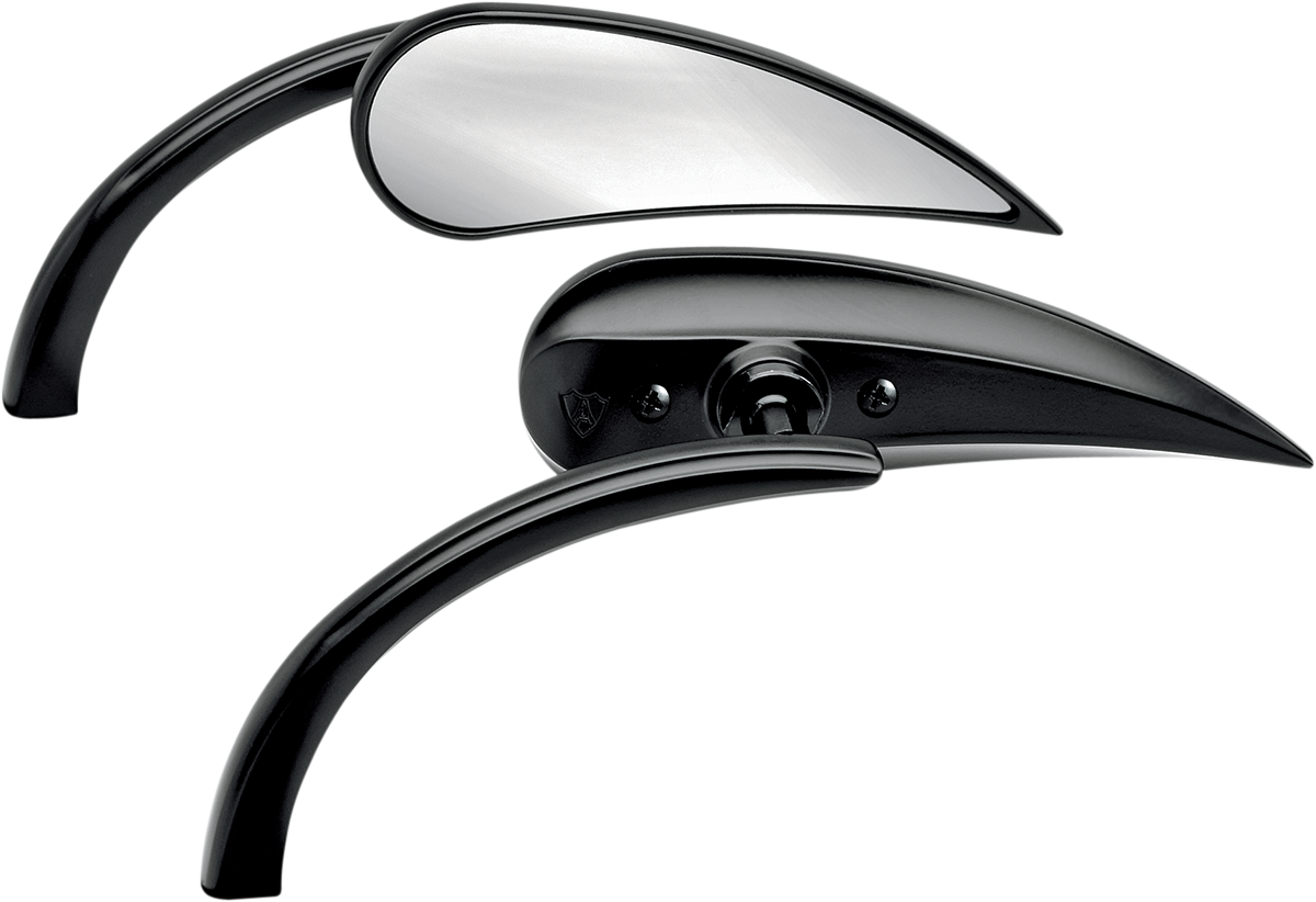 Arlen Ness Micro Black Pair Handlebar Curved Teardrop Mirrors fits Harley