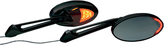Rivco Black Universal Slotted Motorcycle Lighted Oval Mirrors Harley Davidson