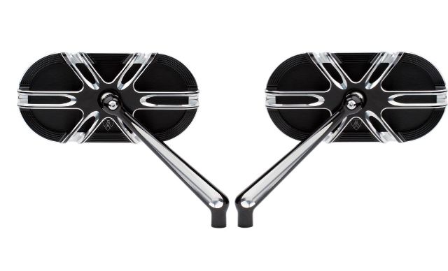 Arlen Ness Black Pair Cage Deep Cut Screw in Motorcycle Convex Mirror Set