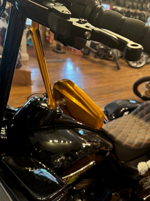 Arlen Ness Gold Mini Stocker Forged Left Side Single Motorcycle Handlebar Mirror