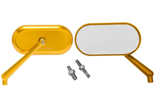 Arlen Ness Gloss Gold Oval Convex Side View Screw in Handlebar Mirror Set