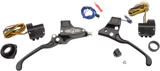 Pm Black 9/16" Handlebar Control Kit for 86-13 Harley Touring Softail XL FXD FXR