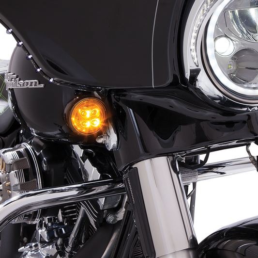 Ciro Fang Black LED Front Dual Turn Signal Inserts for 2002-2024 Harley Touring