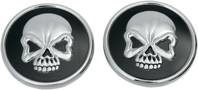 Drag Specialties Pair Chrome/Black Skull Gas Cap 1996-2020 Harley Road King