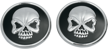 Drag Specialties Pair Chrome/Black Skull Gas Cap 1996-2020 Harley Road King