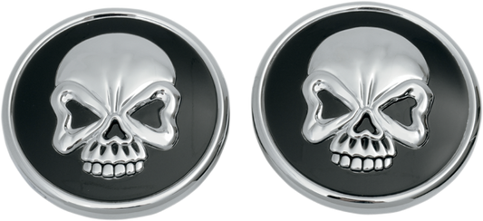 Drag Specialties Pair Chrome/Black Skull Gas Cap 1996-2020 Harley Road King