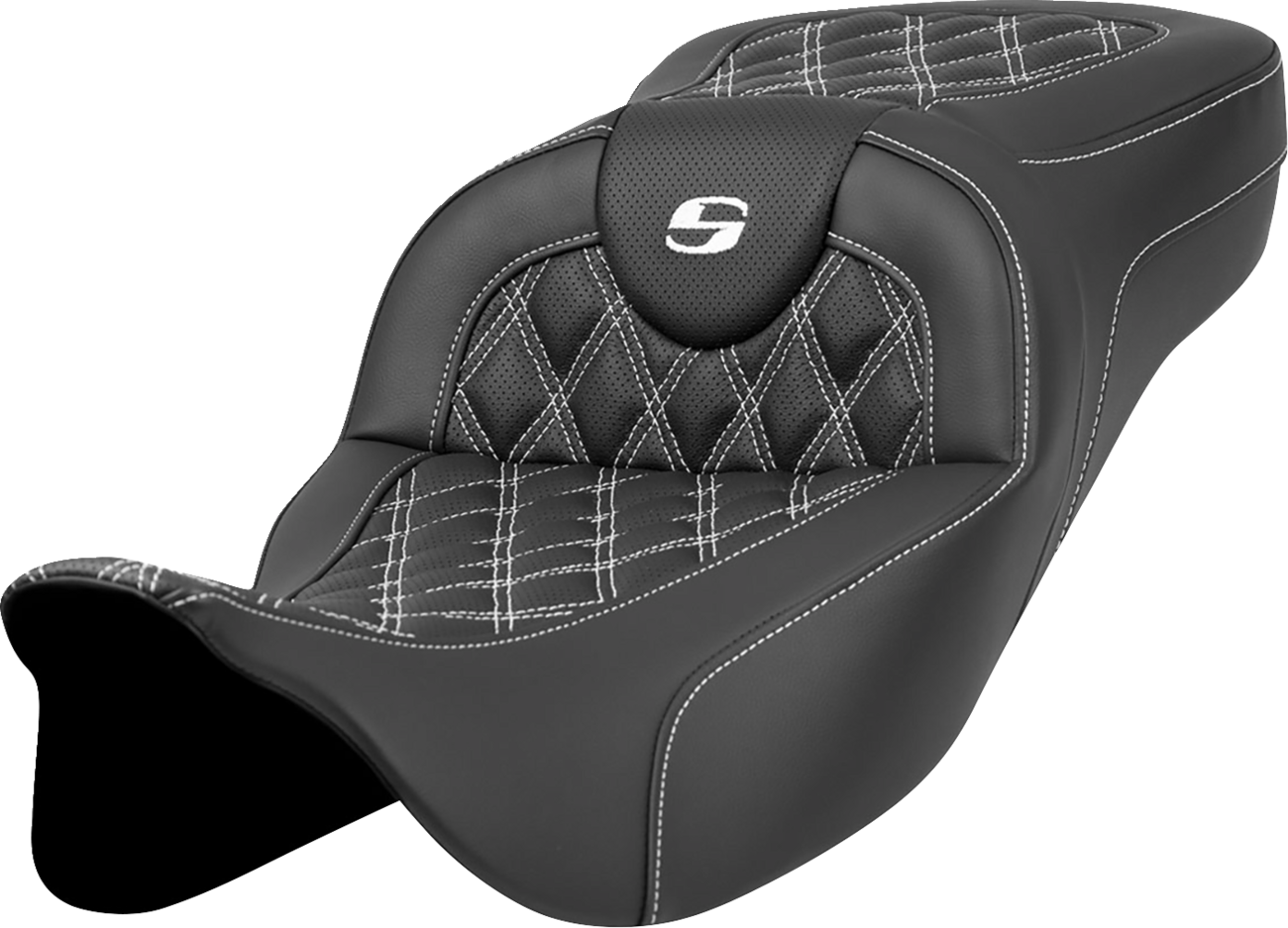 Saddlemen Roadsofa White Lattice Extended Gel Seat fits 2008-2024 Harley Touring