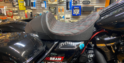 Drag Specialties Red Diamond Stitch Low Solo Seat fits 2008-2024 Harley Touring