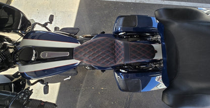 Saddlemen Step Up Extended Red Lattice Gelcore Seat for 2008-2024 Harley Touring