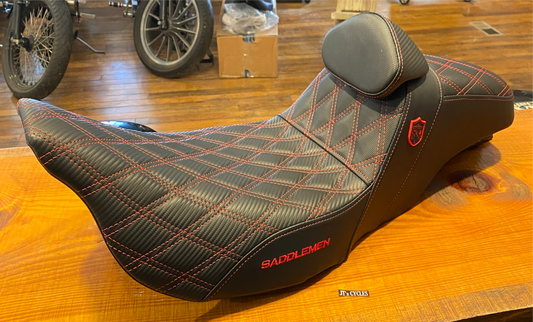 Saddlemen SDC Pro Series Red Lattice Seat & Backrest for 2008-24 Harley Touring
