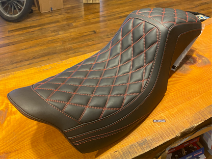 Mustang Squareback Red Diamond Stitch Seat fits 2008-2024 Harley Touring 75299AB