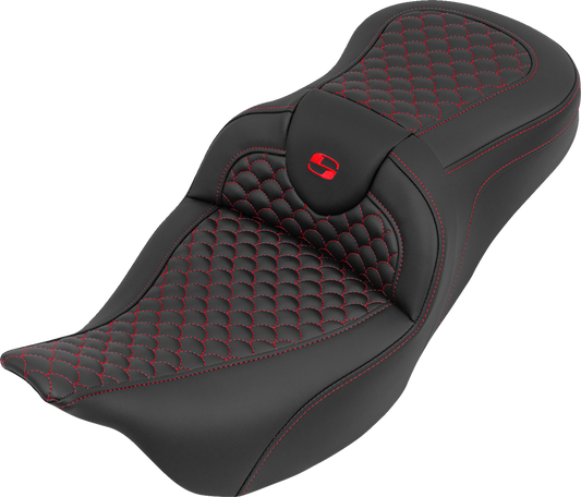Saddlemen Roadsofa Red Dragon Scale Stitch Gel Seat for 2008-2025 Harley Touring