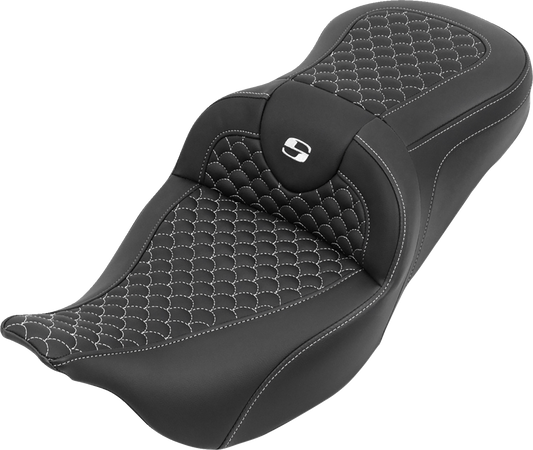 Saddlemen Roadsofa White Dragon Scale Stitch Seat for 2008-2025 Harley Touring