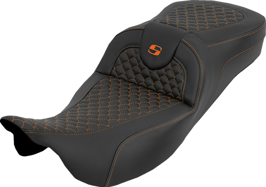Saddlemen Roadsofa Orange Dragon Stitch Extended Seat for 2008-25 Harley Touring