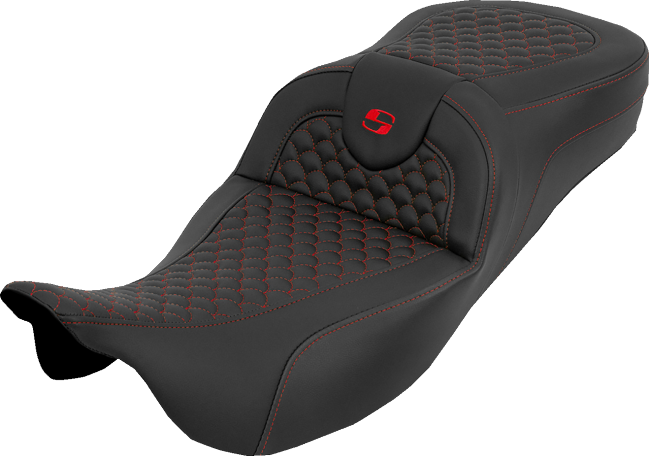 Saddlemen Roadsofa Red Dragon Stitch Extended Seat for 2008-2025 Harley Touring