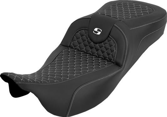Saddlemen Roadsofa White Dragon Stitch Extended Seat for 2008-25 Harley Touring