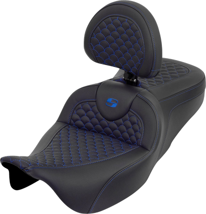 Saddlemen Roadsofa Blue Dragon Scale Seat & Backrest for 2008-25 Harley Touring