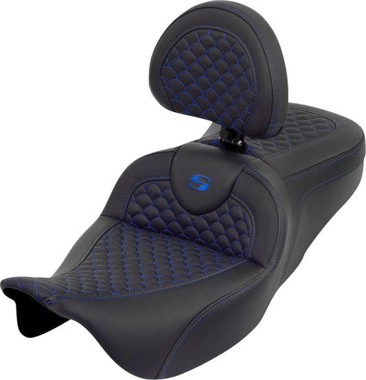 Saddlemen Roadsofa Blue Dragon Scale Seat & Backrest for 2008-25 Harley Touring