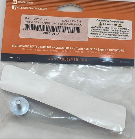 Saddlemen Chrome Rear 1/4"-28 Seat Mounting Knob for Harley Davidson FXR