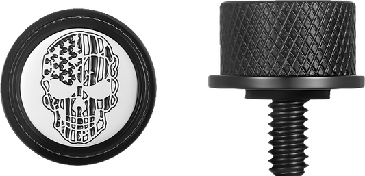 Figurati B&W Skull USA Flag Black 1/4"-20 Seat Bolt Knob for 1965-2022 Harley