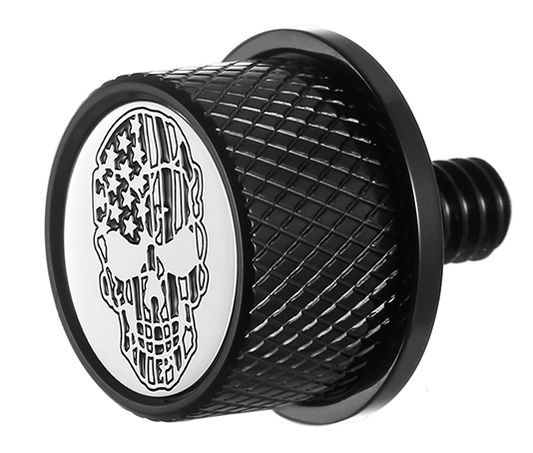 Figurati B&W Skull USA Flag Black 1/4"-20 Seat Bolt Knob for 1965-2022 Harley