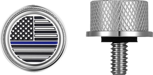 Figurati Blue Line USA Flag 1/4"-20 Seat Bolt Knob for 1965-22 Harley Davidson