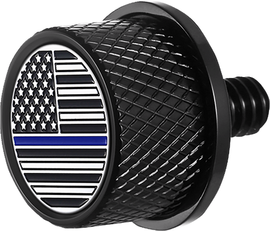 Figurati Blue Line USA Flag Black 1/4"-20 Seat Bolt Knob for 1965-22 Harley