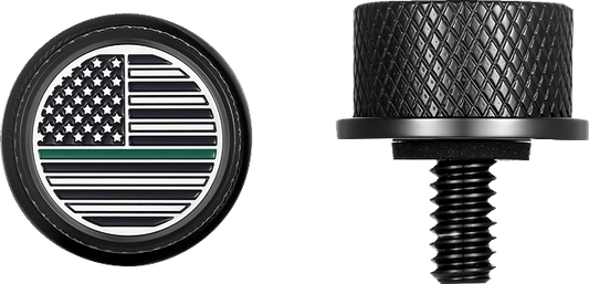 Figurati Green Line USA Flag Black 1/4"-20 Seat Bolt Knob for 1965-2022 Harley