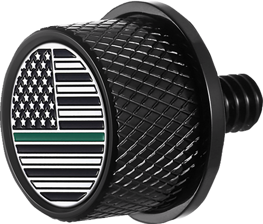 Figurati Green Line USA Flag Black 1/4"-20 Seat Bolt Knob for 1965-2022 Harley