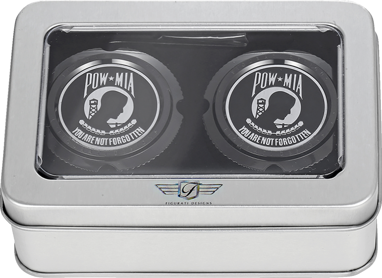 Figurati Designs POW-MIA Front Axle Nut Black Covers for 2002-2022 Harley