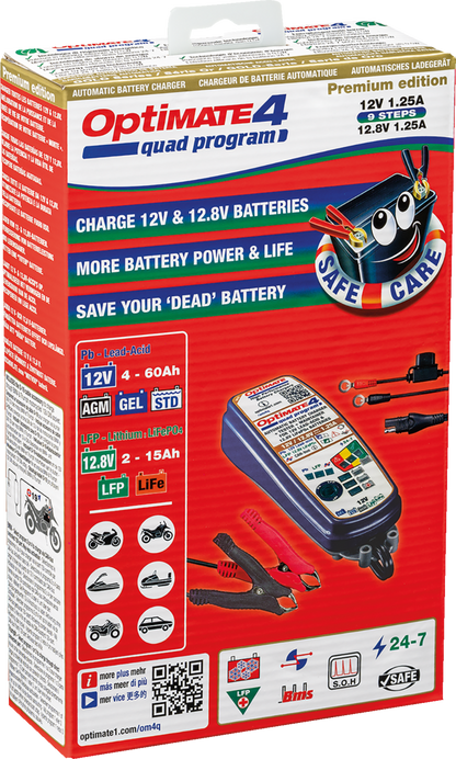Tecmate Optimate 4 Premium Quad Battery Charger Maintainer 12V Motorcycle ATV