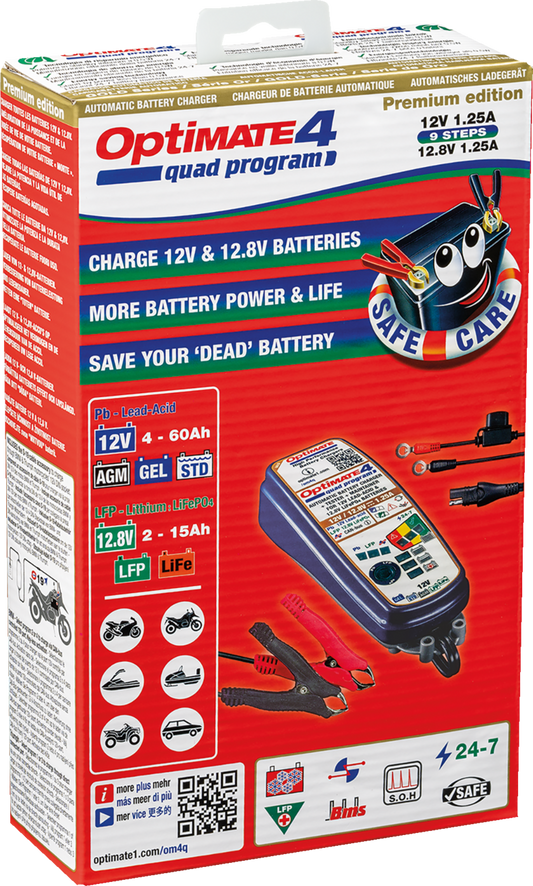 Tecmate Optimate 4 Premium Quad Battery Charger Maintainer 12V Motorcycle ATV
