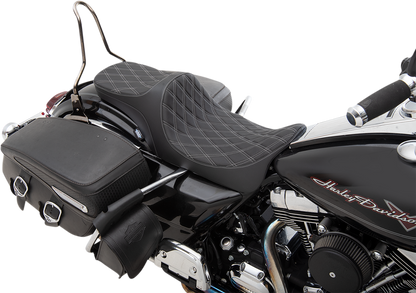 Drag Specialties Predator III Silver Diamond Stitch Seat 2008-25 Harley Touring