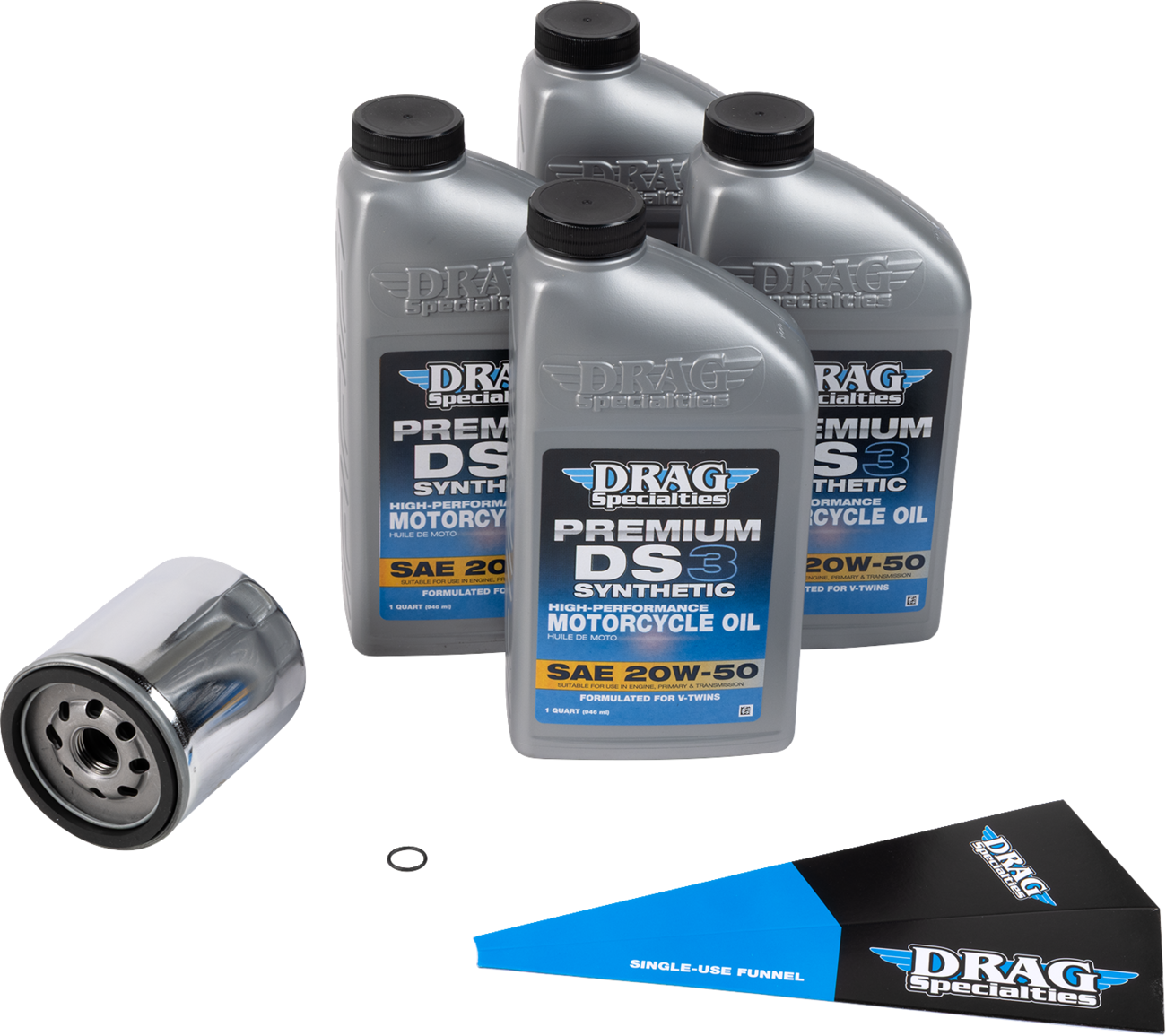 Drag Specialties Chrome 20W50 Synthetic Motor Oil Change Kit for Harley Twin Cam