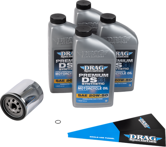 Drag Specialties Chrome 20W50 Synthetic Motor Oil Change Kit for Harley Twin Cam