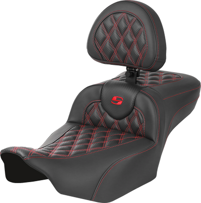 Saddlemen Roadsofa Red Lattice Extended Gel Seat & Backrest 23-26 Harley Touring