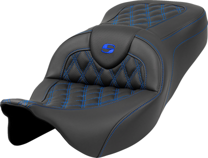Saddlemen Roadsofa Blue Lattice Stitch Gelcore Seat for 2008-2024 Harley Touring