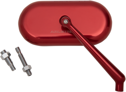 Arlen Ness Red Oval Convex Side View Screw in Right Side Single Handlebar Mirror