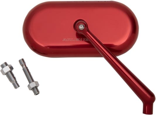 Arlen Ness Red Oval Convex Side View Screw in Right Side Single Handlebar Mirror