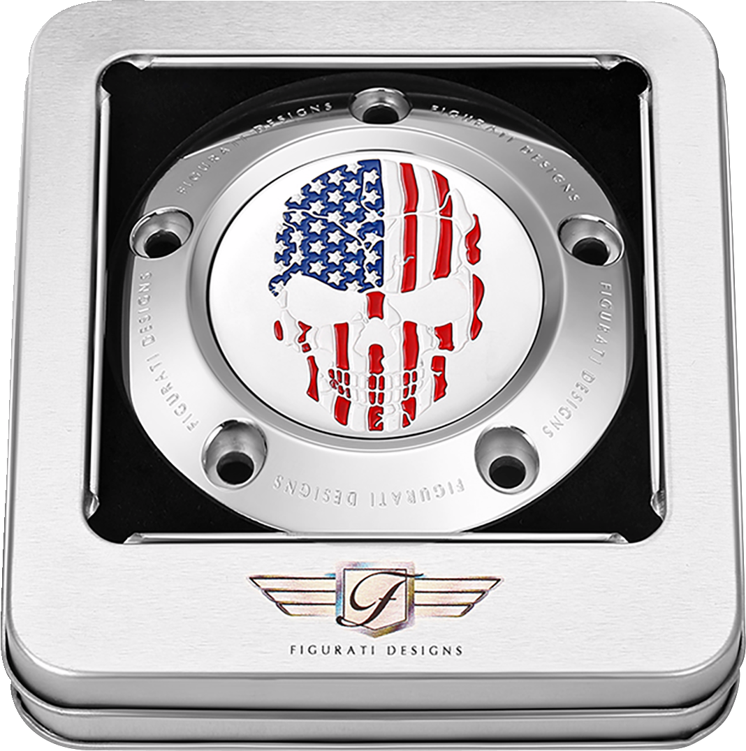 Figurati Designs Skull American Flag Timing Cover for 1999-2017 Harley Davidson