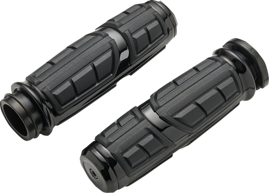 Ciro Chicane 1" Black TBW Handlebar Grips for 2008-2025 Harley Touring Softail